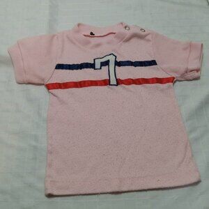 Vintage pink t-shirt with the number 7, 1977, brushed cotton